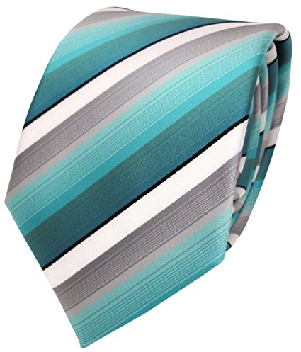 TigerTie Designer Krawatte türkis mint grau weiß schwarz gestreift - Tie Binder