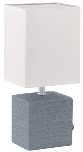 EGLO Tischlampe Mataro, Tischleuchte, Nachttischlampe aus Keramik und Stoff, Wohnzimmerlampe in Grau, Weiß, Lampe mit Schalter, E14 Fassung
