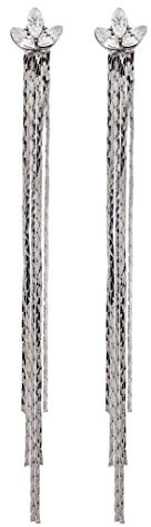 Ohrclips - versilbert Ohrring mit drei Kristallen und glitzernden Ketten - Bella von Bello London