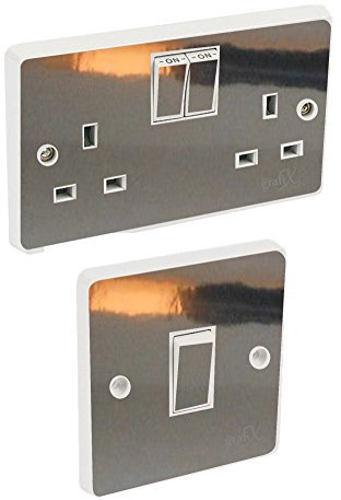 the grafix studio Chrome Silver Light Switch & Double Socket Sticker Vinyl/Skin cover
