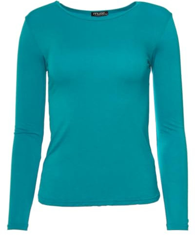 Easy Young Fashion - Damen Basic Rundhals Shirt - Langarm Unterziehshirt - Skinny Fit 1093 - Türkis S