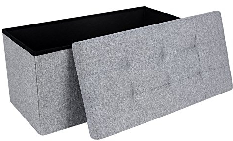SONGMICS Sitzhocker mit Stauraum, klappbare Sitzbank, 38 x 76 x 38 cm Fußbank, Aufbewahrungsbox, bis 300 kg belastbar, für Wohnzimmer Schlafzimmer Flur, Aschgrau LSF47G