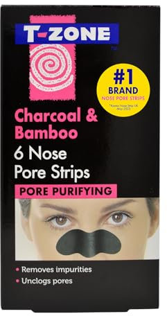 T-Zone Charcoal & Bamboo Nose Pore Strips (6 Pack) - Draws Out Dirt and Excess Oil, Helps Remove Impurities, Unclogs Pores