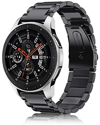 FINTIE Strap Compatible with Samsung Galaxy Watch 3 45mm/Galaxy Watch 46mm/Gear S3 Frontier/Gear S3 Classic - Quick Release Stainless Steel Metal Replacement Bracelet Wrist Band, Black