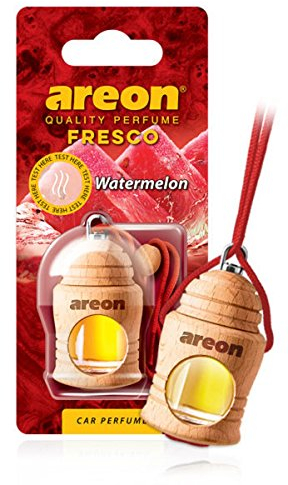 AREON Fresco Auto Duft Wassermelone Glas Duftflakon Flakon Holz Hängend Anhänger Spiegel Rot 4ml (Pack x 1)