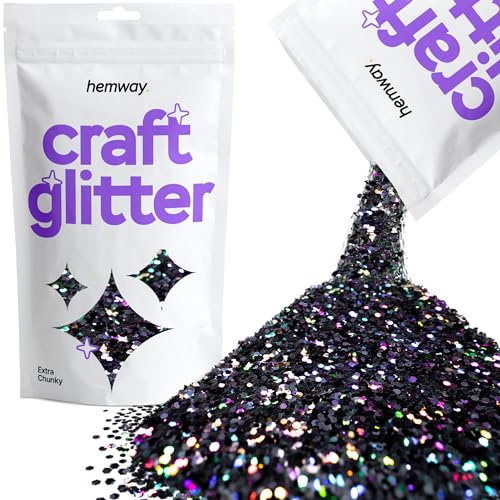 Hemway Craft Glitter - Black Holographic | Extra Chunky Metallic Sequin Flakes for Resin & Epoxy Crafts | Supplies for Tumblers, Cards, Jewellery, Candle, Hair, Face, Body & Nail Art | 100 g