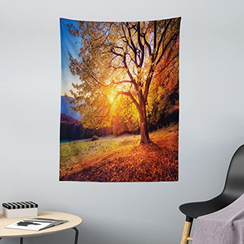 ABAKUHAUS Braun Wandteppich, Herbst-Fall-Baum-Blätter aus Weiches Mikrofaser Stoff Waschbar ohne Verblassen Digitaldruck, 110 x 150 cm, Braun