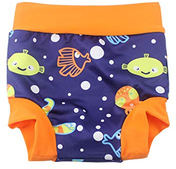 BabyPreg Baby Kids Swim Nappies Cover Diaper Pants High-Waisted Belly Protection Swimming Shorts (Blue (Fish), 3-5 Years)