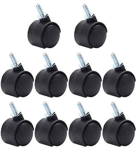 MroMax Lenkrollen, 3,8 cm, 360 Grad Gewinde, M6 x 15 mm, Schwarz, 10 Stück