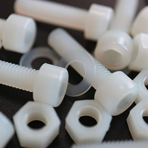 50x naturfarbene Nylon-Innensechskantschrauben M3 x 20 mm Muttern Scheiben