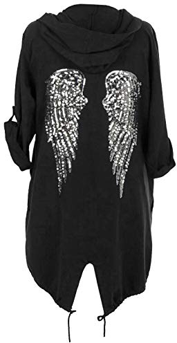 Top Fashion18 Womens Sequin Angel Wings Back Baggy Oversized Hoodie Cardigan Jacket Sweatshirt Top Size 8-18 Black