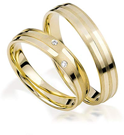 JC Trauringe Gold 333 Paarpreis Poliert & Matt I Traumhafte Eheringe breit 4 mm I Partnerringe Gelbgold mit Gravur in edler Schatulle I 2 Hochzeitsringe Herrenring & Damenring mit Steinen I J183