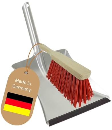 Novaliv Kehrblech Set Kehrblechgarnitur Handfeger ELASTONBORSTEN und Kehrblech mit Gummilippe Silber verzinkt Kehrblechbesen zum Aufkehren Handkehrset Kehrblechset Kehrschaufel Feger und Kehrblech