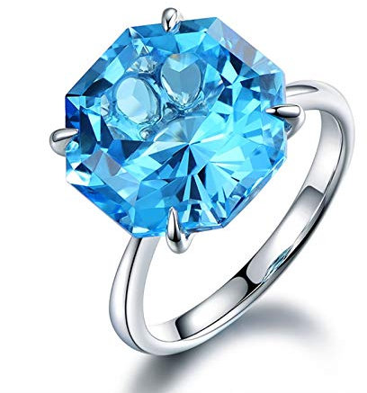 KnSam 18K Gold Weißgold Ring Goldringe Hochzeit Bandringe Gold Einfach Ring Mit 11Ct Topaz Silber Blau Echt Gold Ring