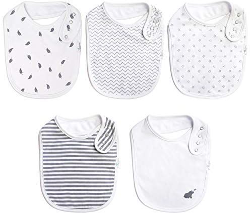 Budding Bear Babylätzchen aus 100% Bio-Baumwolle (5er-Pack) Lätzchen mit saugfähiger Frottee-Rückseite – Unisex-Babylätzchen mit 4 verstellbaren Druckknöpfen – 0 bis 36 Monate