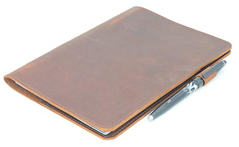 JJNUSA Notebook-Hülle, kompatibel mit Rocketbook, Smart Business, Distressed Echtleder Notebook-Hülle für Everlast, Fusion, Wave Moleskin A4 mit Stiftschlaufe und Kartenhalter Braun