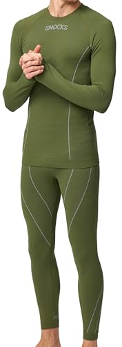 Snocks Thermounterwäsche Herren - Atmungsaktives und warmes Material, Perfekte Passform, Ideal für Verschiedene Sportarten - Skiunterwäsche, Funktionsunterwäsche - Gr. M - Farbe Olivine