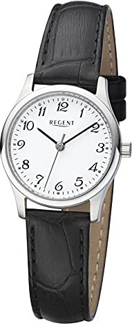 REGENT Damenuhr mit Kroko Look Lederband Edelstahl Quarz 27 MM Durchmesser Arabische Zahlen F-1249