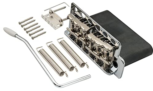 Wilkinson WV6-SB 54mm 5 + 1 Loch Vintage Tremolo Bridge Brücke Stahl Saitenreiter mit Voll Stahlblock für Fender USA und Japan Strat Style E-Gitarre, Chrom