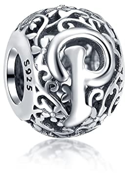 Annmors Donna Charms Ciondolo Lettere P per Bracciale Argento 925 Alfabeto Iniciales Colgantes Vintage