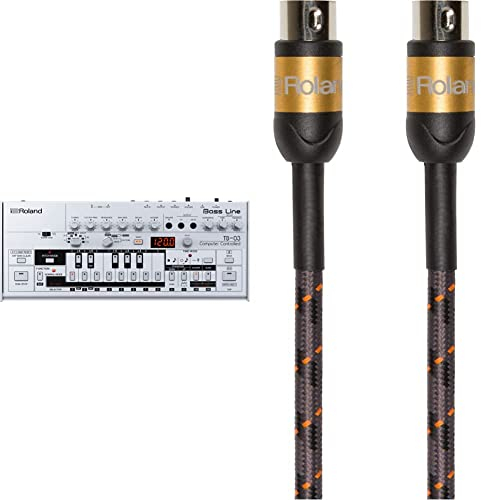 Roland Boutique TB-03 Synthesizer & Gold-Serie Premium-MIDI-Kabel, Länge: 3 ft./1 m – RMIDI-G3