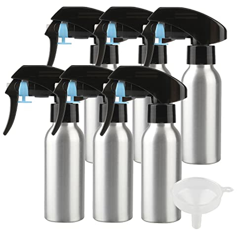 ZEOABSY Pack of 6 Empty 100ml Silver Aluminium Spray Bottle Refillable Aluminum Bottles with Black Trigger Fine Mist Sprayer Metal Spray Bottles for Perfume Hair Garden Travel Cleaning