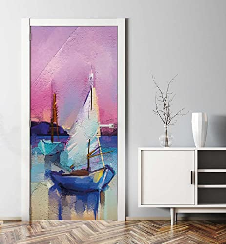 MyMaxxi - Tür bekleben mit Türtapete Türposter Türfolie Selbstklebend 90x200 Boote auf Ozean - Tür verschönern Türaufkleber Türklebefolie Wasser Ozean Mehrfarbig