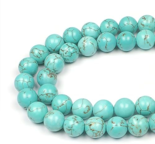 MJDCB Round Stone Beads 12mm Turquoise Loose Gemstone Beads for Jewelry Making Bracelet Necklace 30pcs