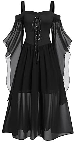 AMhomely Traditional Irish Dress for Women Short Medieval Costume Plus Dress with Corset Halloween Victorian Dress Black