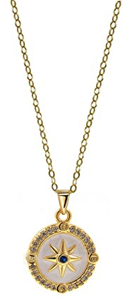 Edellis 14K Gold Gefüllt Emaille zierliche Halskette Kompass Anhänger mit 3A Zirkonia Reise Geschenk für Damen Männer