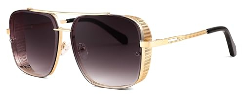 FEISEDY Vintage 70er 80er Sonnenbrille Herren Square Steampunk Brille Groß mit Metall Rahmen und UV400 Schutz B2894