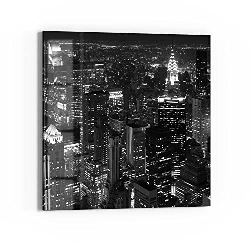 DEQORI Glasbild Echtglas | Motiv Nächtliches Manhattan | quadratisch einteilig 50x50 cm | schöne Dekoration | Wandbild für Wohnzimmer, Schlafzimmer, Flur & Küche | moderne Wanddeko
