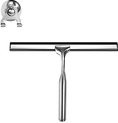 Limpiaparabrisas de Ducha de Acero Inoxidable Escobillas de Goma de Silicona con Gancho para Baño Cocina Limpieza Espejo Ventana Automóviles 25cm Plata