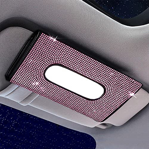 Spldsun Boîte à Mouchoirs en Cuir Synthétiqu, Boîte à Mouchoirs Voiture, Boîte à Mouchoirs Voiture Porte-Papier, pour Pare-Soleil Voiture Fait à la Main avec Cristaux étincelants, pour Femme (Rose)