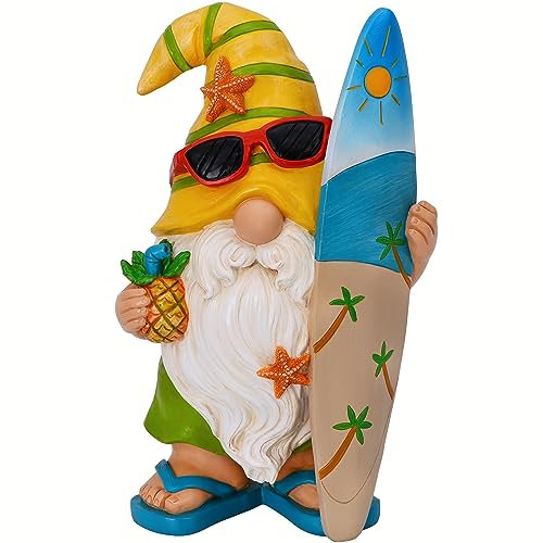 Mood Lab Nain de Jardin – Figurine de Nain de Surfeur – Statue de pelouse Amusante de 23 cm de Haut – pour décoration extérieure ou Maison
