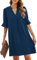 ANFTFH Damen Tunika Kleid Sommer Kurz Kleider Elegant Blusekleid Freizeitkleid Locker Kleider mit Halbärmeln Blau L