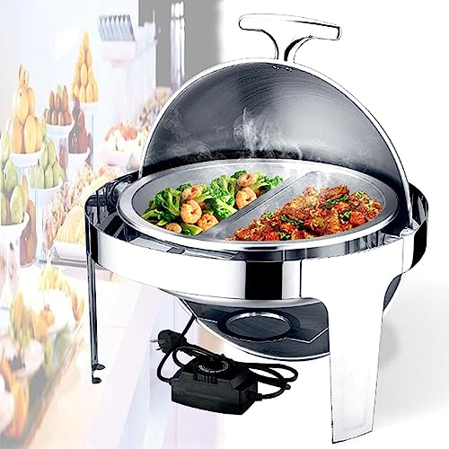Chauffe Plat, Chafing Dish Electrique, 6L Buffets Chauffants en Acier Inoxydable Catering Chauffe-Plats pour Restaurants, Réceptions, Banquets, Fêtes à la Maison