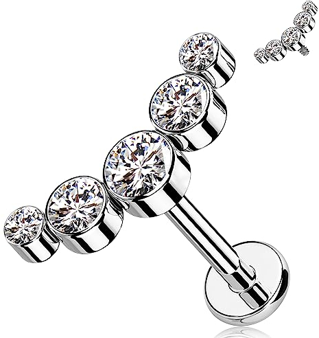 Melighting 16g Conch Ohrring Titan G23 Internally Threaded Lippenpiercings 8mm Knorpelohrring Helix Piercing Schmuck CZ Curved Cartilage Earring Helix Ohrring Flat Back Earring