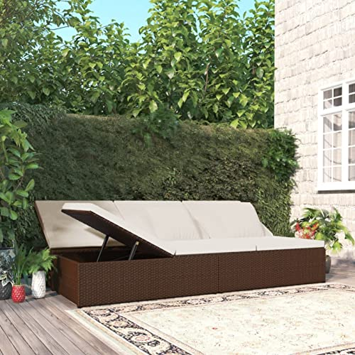 GuyAna Sonnenliege mit Auflage Balkon Bett Outdoor Sonneninsel Auflagen Rattanliege Outdoor Gartenbettn Rattan Braun