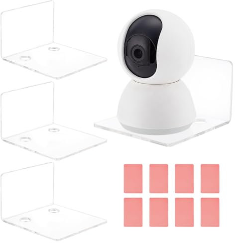 PH PandaHall 4 Pack Acrylic Wall Shelves, 10cm Mini Clear Floating Shelves Adhesive Hanging Shelves Small Display Ledges with Stickers for Security Cameras, Speaker, Plant, Action Figures, Bedroom