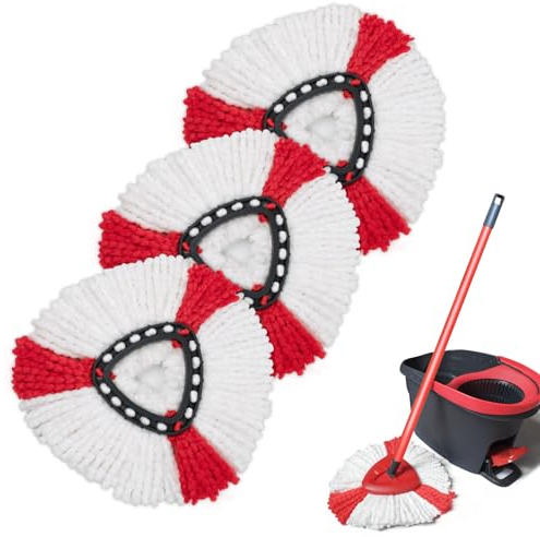 GFRED Set of 3 Mop Head Replacement Compatible With Vileda Turbo Spin Mops Easy Wringing 2-in-1 White Suitable For All Floor Types (Red-3Pcs)