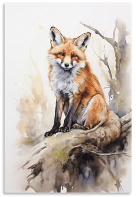 FOCCAR Aquarell Fuchs Wandkunst Leinwand Drucke Abstrakte Natur Tier Bilder auf Leinwand Poster Wanddekoration für Heimdekorationen