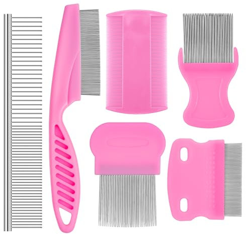 Pack de 6 Peine para Piojos, Peine de Dientes de Acero Inoxidable, Peine de Dientes de Doble Cara, liendrera para deshacerte de piojos, pulgas. Reutilizable para Evitar Daños y Tirones(rose)