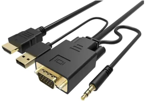 VGA Stecker > HDMI Stecker Kabel Konverter für Laptop, PC mit VGA Ausgang zu Monitor, Beamer, TV mit HDMI Eingang HD 1080P, 3m