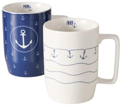 2 Stk Kaffeetassen Anker blau weiss Jumbotassen Büsum 300ml Jumbo Pott Becher Moin Tassen b4040 Kaffeebecher Kaffeetasse Jumbobecher Ostsee Nordsee maritim Moinmoin