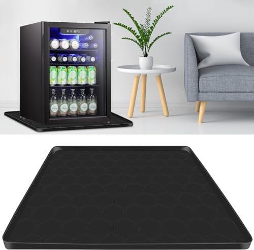 Haxmdfa Mini Fridge Silicone Mat 24''x24 X0.6'' Under Refrigerator Mat Silicone Refrigerator Floor Mat Freezer Protect From Appliance Leaks Water Spills (Black)