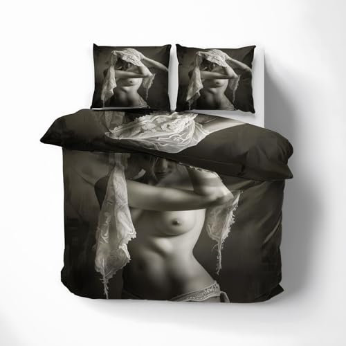 QEODAH Bettwäsche 135x200 Nackte Fraun - Sexy Frau Bettbezug 135 x 200 2er Set - Wendebettwäsche & Kissenbezug 80x80 cm - Weiche Mikrofaser Bettwäsche-Sets mit Reißverschluss - Schlafzimmer Bett Deko