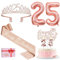 Amosking 25th Birthday Decorations for Her, Including 25th Birthday Sash and Tiara, Cake Topper and Candles, Rose Gold Number Balloons, 25 Year Old Gifts for Women