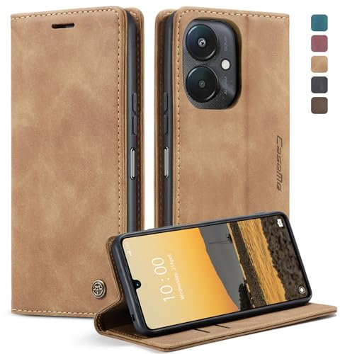 KZB Handyhülle für Xiaomi Redmi 13C Hülle Premium Lederhülle Klappbar Flip Case Tasche Magnet Kartenfach Standfunktion Klapphülle Schutzhülle für Redmi 13C - Braun
