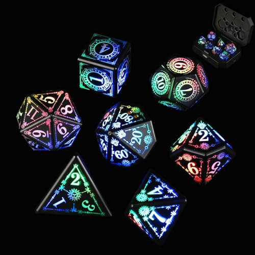 ORUZA Set di 7 dadi luminosi a LED ricaricabili con scatola di ricarica, dadi poliedrici luminosi per D&D Dungeons and Dragons, giochi di ruolo MTG, giochi di ruolo